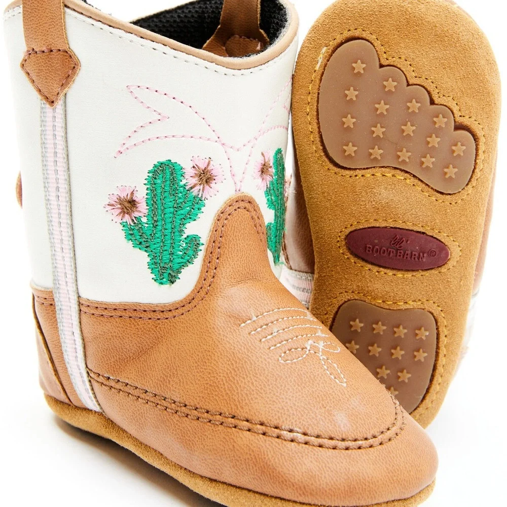 Kids' Tan and White Cactus Boots/size 4 baby